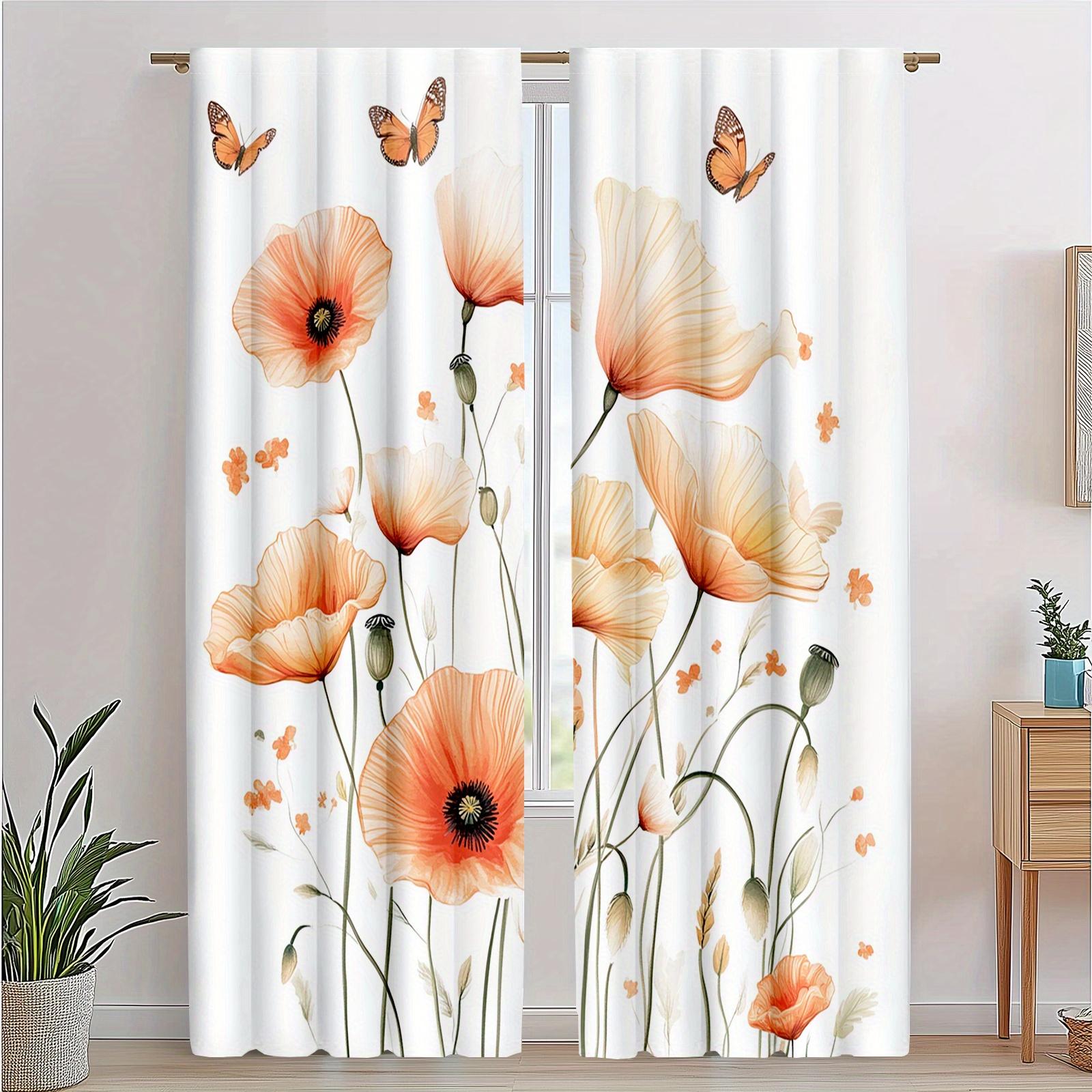 

Watercolor Botanical Bouquet Pattern Curtains Polyester Fabric Suitable Living Room Bedroom Decoration Made Of Window Treatment W100*H70(CM)-Grommet top&1PCS