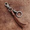 Vintage Genuine Leather Keychain Handmade Car Keychian Personalized Cowhide Tassel Key Chain  Men