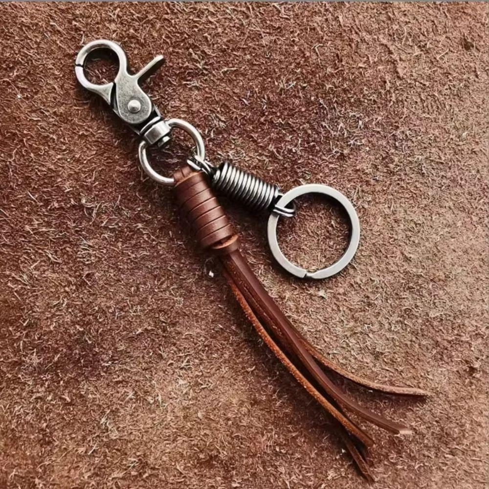 Cowhide Genuine Leather Keychain Handmade Car Keychian Cowhide Tassel Key Chain  Keys Organizer