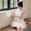 Neck Dress Women's Summer New Super Fairy Pure Desire French Ruffle Leaf Edge Waist Short Skirt Niche Temperament