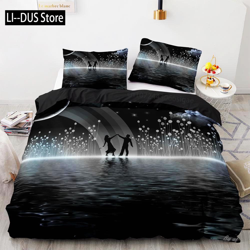 Αγάπη Σετ Κλινοσκεπασμάτων Μονό Δίκλινο Πλήρες Queen King Size Σετ Κρεβατιού Γάμου Aldult Παιδικό Υπνοδωμάτιο Σετ Παπλωματοθήκης 3D Ζευγάρι Anime 035