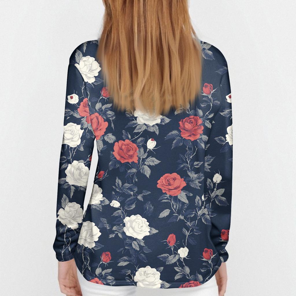 Women's Loose Casual Flower Printed Round Neck Long Sleeved T Shirt Top Pullover Long Sleeved Sweatshirt
