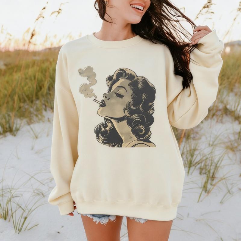 Vintage Graphic Cigarette Smoking Trendy Retro Aesthetic Autumn and Winter Sweatshirt Trendy Gift for Thermal Hoodie Pullover