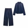 TAOP&ZA Spring Women's Denim Shirt & High Waist Wide Leg Pants Set