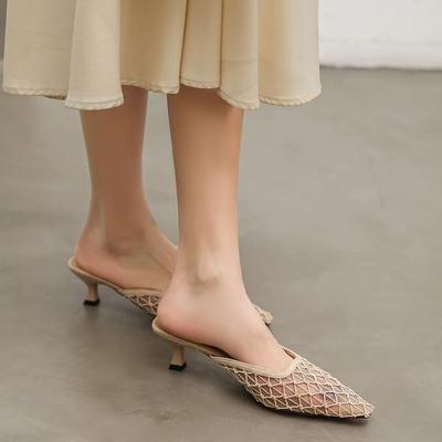 2025 Pointed-toed Slippers Women's Summer Wear Fashion Bag Head Drag and Medium-heeled Women's Cool Slippers
