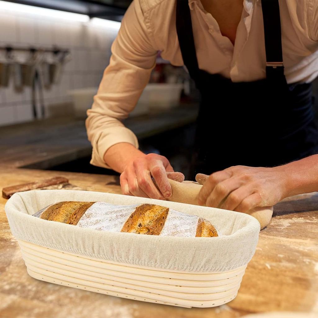 11.8 inch Oval Long Banneton Brotform Bread Dough Proofing Rising Rattan Basket & Liner