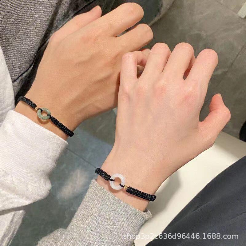 Adjustable Chalcedony Peace Buckle Couple Bracelet Simple Rope Hand Chain For Lovers Friends