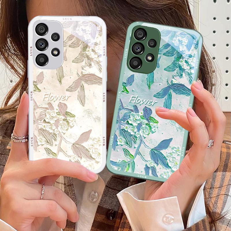 Oil Painting Flowers For Samsung Galaxy S10 4G S20 11E 30 S21 21Fe 22 S24 Pro S23 Ultra 5G S8 S9 Tempered Glass Phone Case