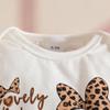 Autumn Cartoon Letter Bodysuit & Bowknot Leopard Pants Set - Long Sleeve for Girls