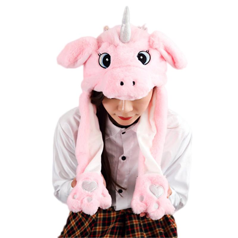 Adorable Unicorn Plush Hat with Moving Ears - Cute Pony Headgear for Kids & Adults