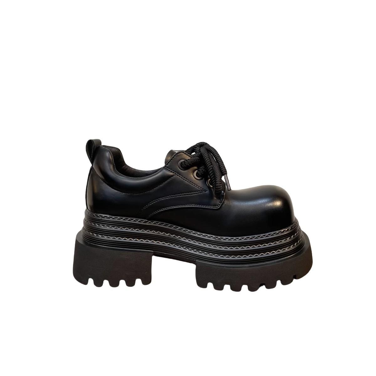 

British style retro big head loafers women s 2025 new thick-soled heightening college style lace-up casual small leather shoes 40 чёрный