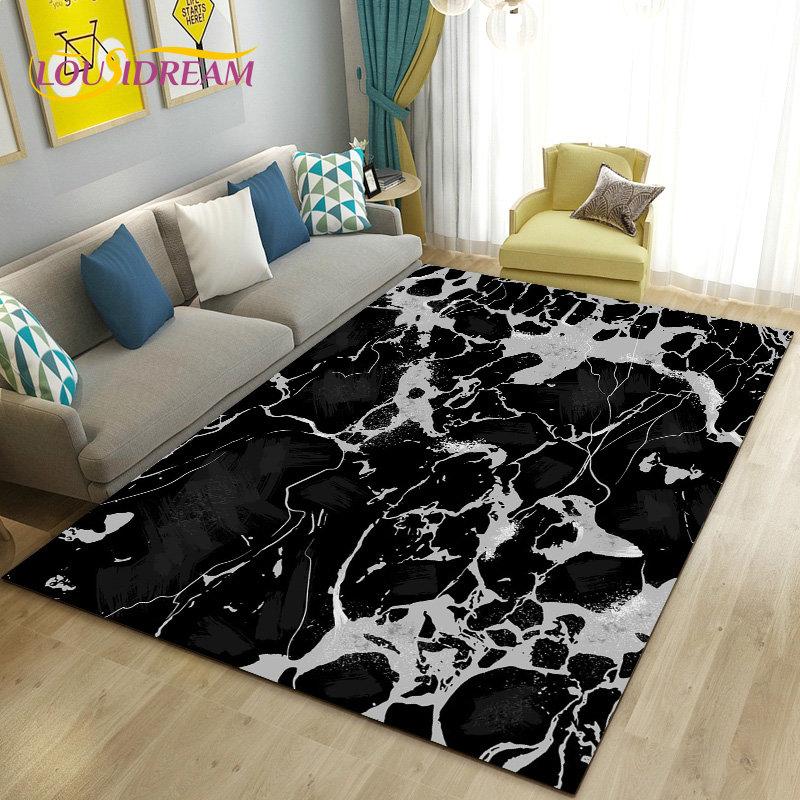 Nordic Black Gold Blue Marble Area Rug Large,Carpet Rug for Living Room Bedroom Sofa Doormat Decoration,kids Non-slip Floor Mat