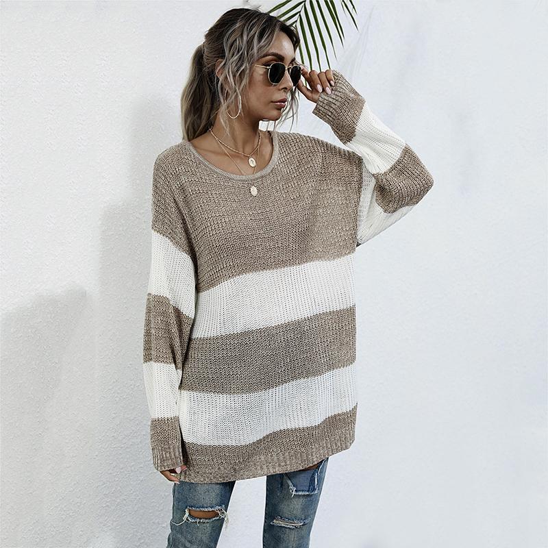 YYFS Women's Fashion Stripe Print Autumn Winter Long Sleeve O-Neck Sweaters