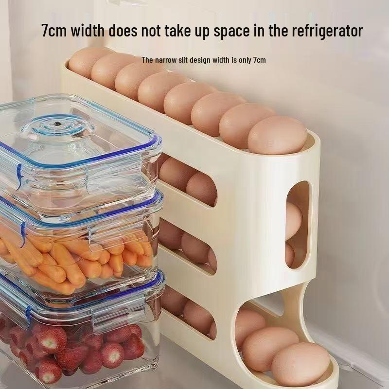 Ladder-Style Egg Storage Box: Large Capacity, Automatic Roller for Refrigerator