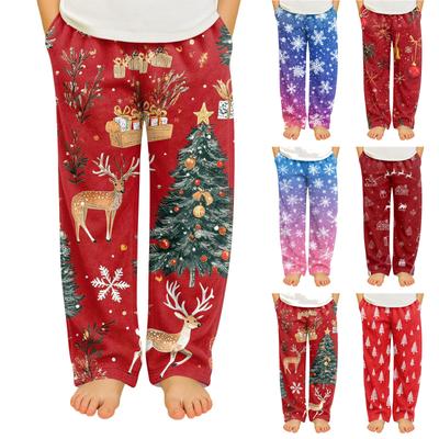 Çocuk Yumuşak Rahat Pijama Altı Günlük Noel Baskılı Ev Pantolonu