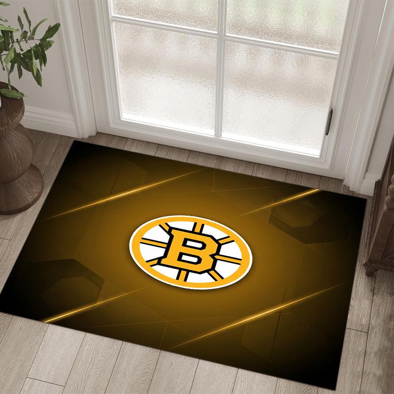 Boston Bruins Design Crystal Velvet Carpet Cozy Non?Slip Printed Rug For Bedroom Living Room Entrance