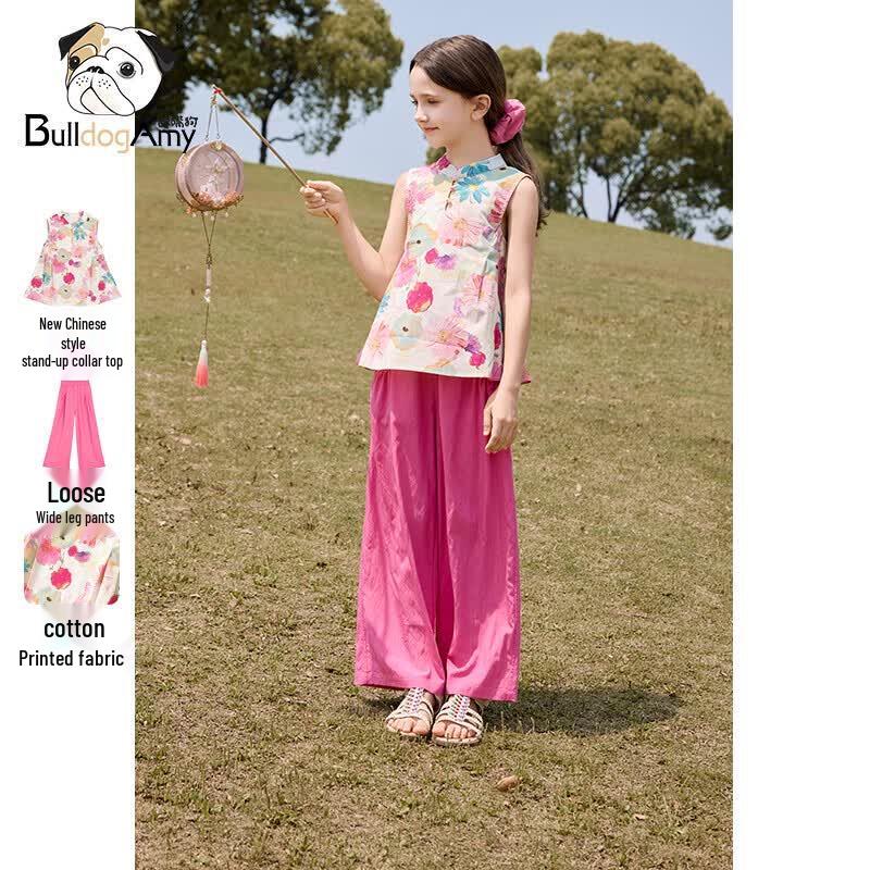 CHANZUIGOU Girls New Chinese Style Sleeveless Top & Pants Set 120 cm розовый