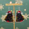 Cute Christmas Hat Cat Colorful Lamp Earrings for Women Lovely Cartoon Black Kitten Drop Earring Party Jewelry Xmas Gifts