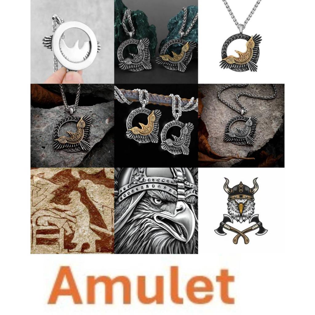 Gold Silver Eagle Crow Raven Nordic Odin Viking Amulet Necklaces Pendant Chain Unisex Men Women Protect Talisman Health Lucky Jewelry