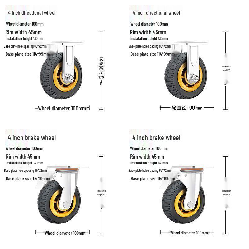 Heavy-Duty Silent Caster Wheels with Brakes (4, 5, 6, 8-inch) - Limited-Time Special Offer