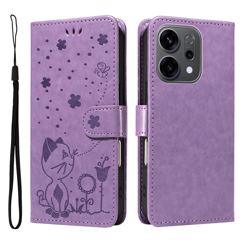 For Oppo Reno14 5G (China)/Oppo Reno14 F 5G/Oppo Reno14 5G (Global) Leather Wallet Case Cat Bee Pattern Phone Cover Stand