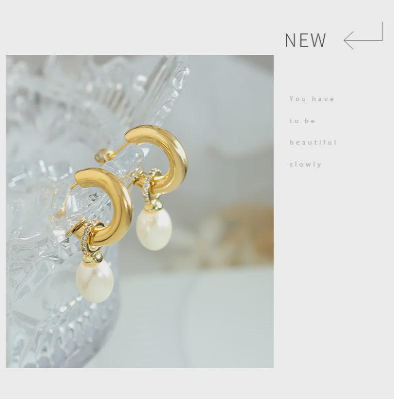 Baroque Pearl C-Shaped Titanium Earrings for Girls - Non-Fading, European & American Style