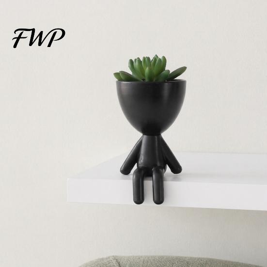 Indoor Plant Pot Ornament 3D Printed Sitting Human Figure Succulents Planter, 2-in-1 Desktop & Decor Ornament, Matte Finish Small Flowerpot
