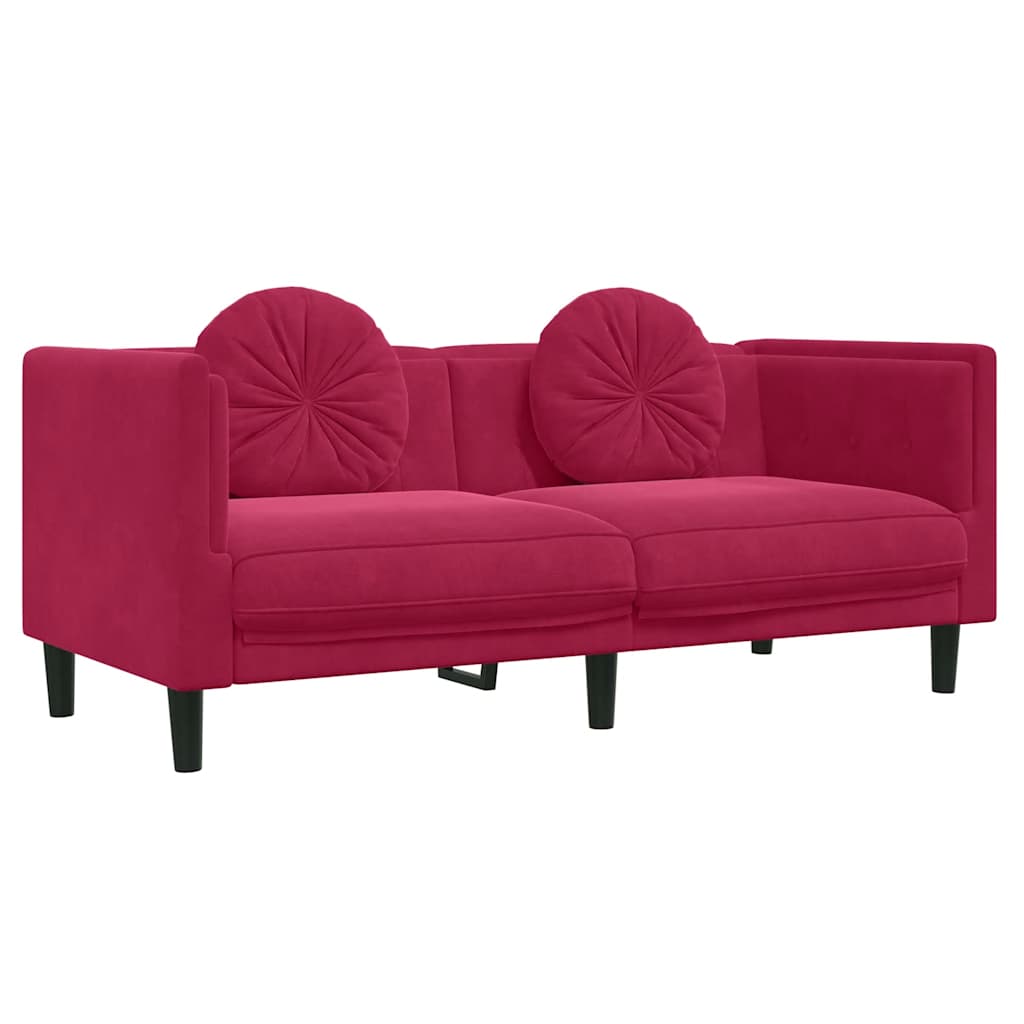 2 Seater Sofa with Cushions Burgundy Velvet