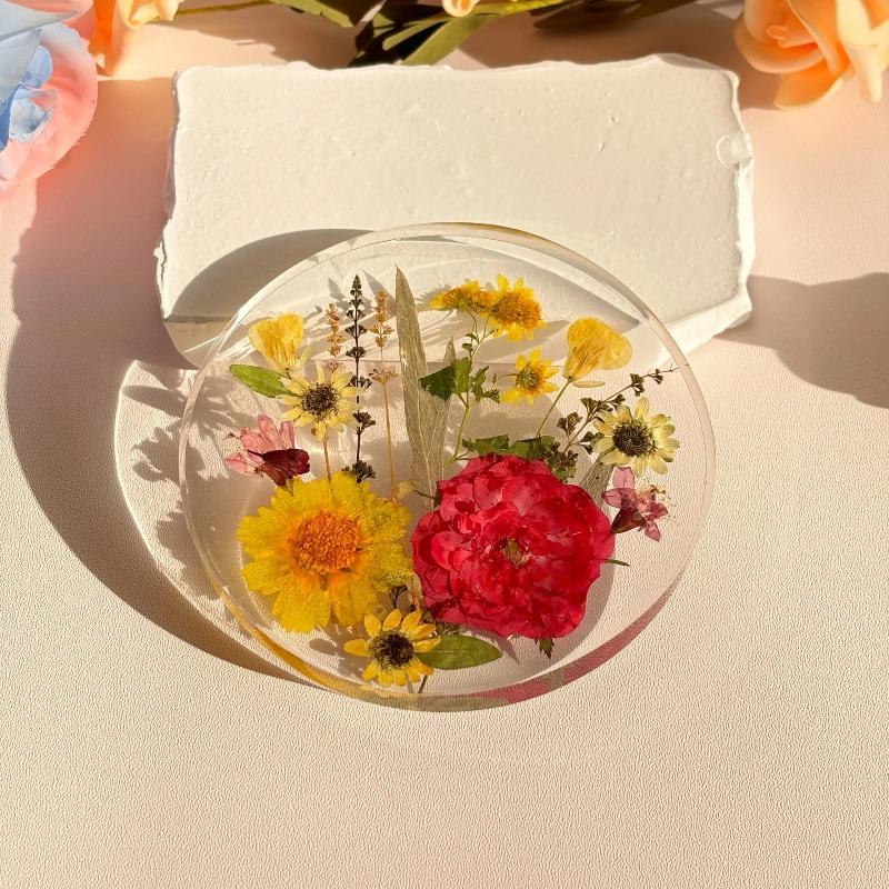 1Pcs 2D Round Colorful Printed Coasters Transparent Artistic Floral Coasters Wedding Birthday Table Decor Mother's Day Gifts