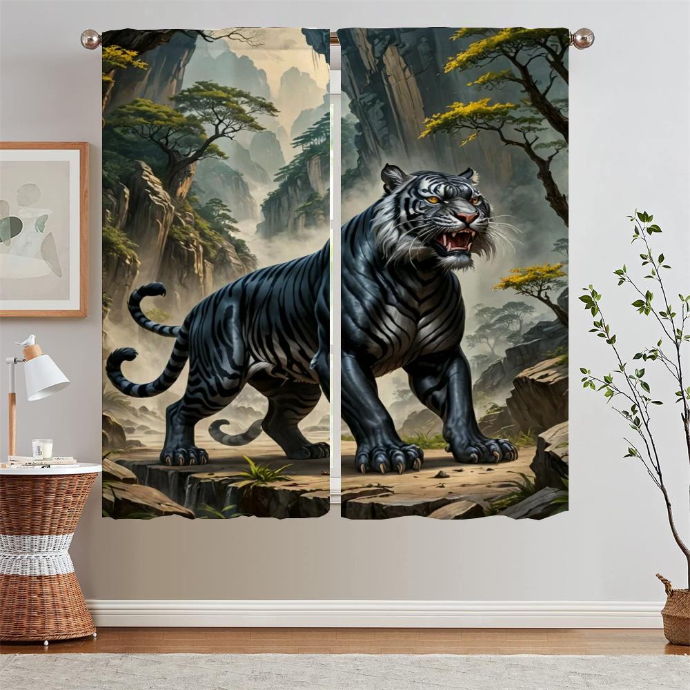 Tiger Descending Map Curtains Living Room Decoration Ready Curtains Cheap Things With Free Shipping for Home Partition Blinds