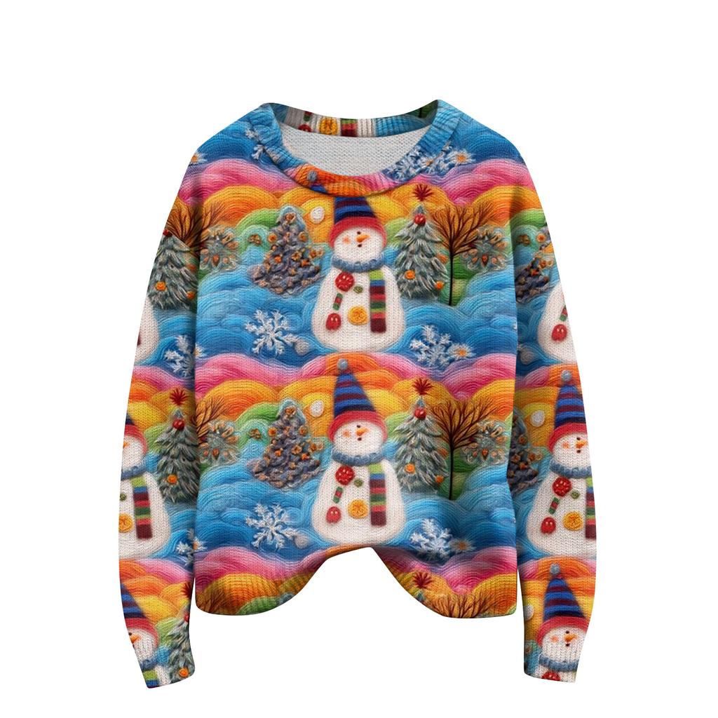 Pulls à manches longues pour femmes Col O Décontracté Mignon Tricot Imprimé Pull Oversize