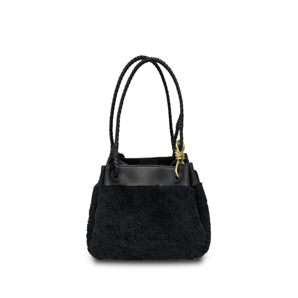 Outono e inverno nova bolsa de paraquedas de lã de cordeiro de mão nicho versátil bolsa de ombro mensageiro feminina bolsa balde de moda para o dia a dia