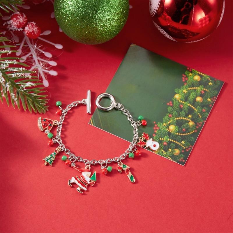 Pulseira de Pingente de Rena do Papai Noel Festiva para Árvore de Natal Corrente de Pulso de Liga Joia Pulseira Presente de Feriado para Mulheres Acessório de Festa