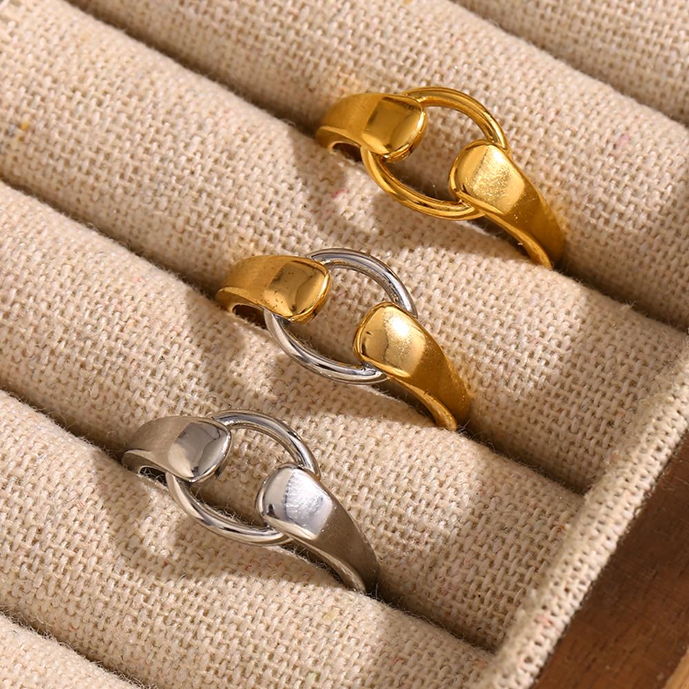 E.B.belle Mixfarbe Minimalistischer Stil Spleißkreisring Stapelbarer Schmuck 316L Edelstahl 18 Karat Gold Charm Hypoallergen