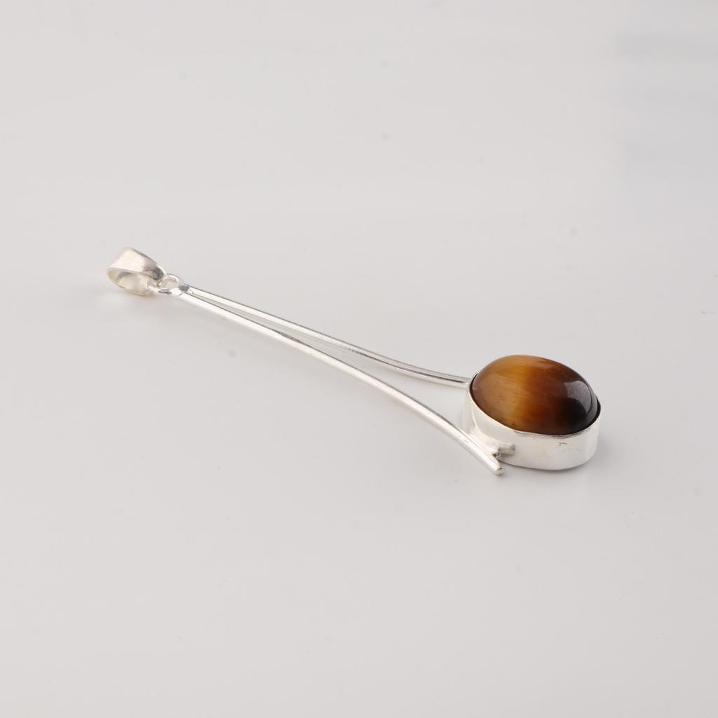 Yellow Tiger's Eye Gemstone 925 Sterling Silver Handmade Jewelry Designer Long Pendant 1.79" For Her PP-69-30