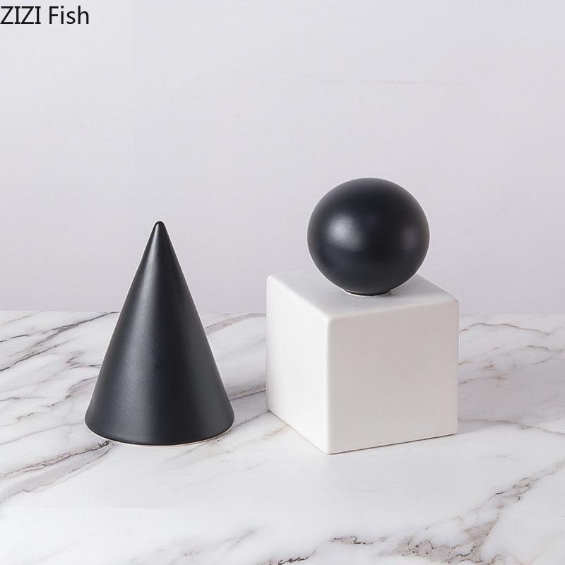 Minimalism Geometry Cube Round Statue Artwork Ornaments Desk Decoration Cube Sculpture Ceramic Crafts Room Aesthetic Decor