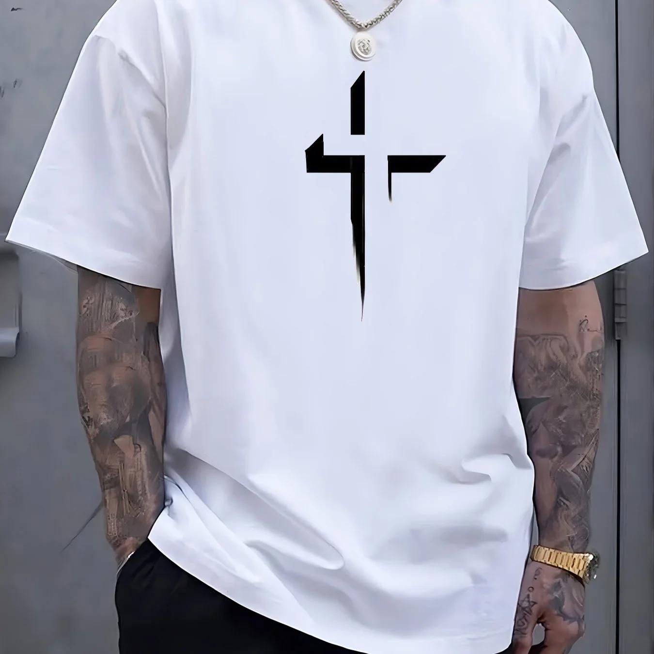 

Men s Casual Summer T-shirts Round-neck Short-sleeved T-shirts And Creative Cross-shaped 3D Printed Loose And Comfortable Tops XXXXXL білий