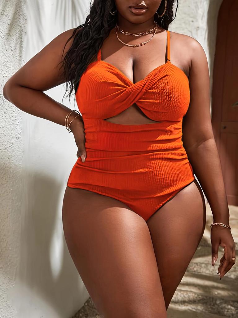 2024 Europäischer & Amerikanischer Übergrößen Rückenfreier Bikini - Einfarbig, Hochwertig & Sexy