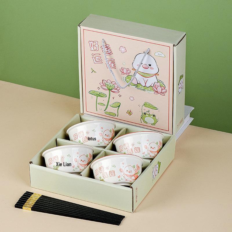 Year of the Horse Ceramic Rice Bowl Set: Includes Bowl, Plate, and Chopsticks - Perfect for Home and Business Gifts