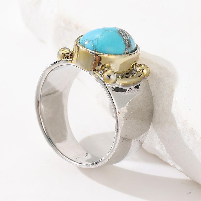 Anello da Donna Etnico Intarsiato Turchese Sintetico Vintage Bicolore Geometria Usura Quotidiana Gioielli da Festa Regalo di Anniversario