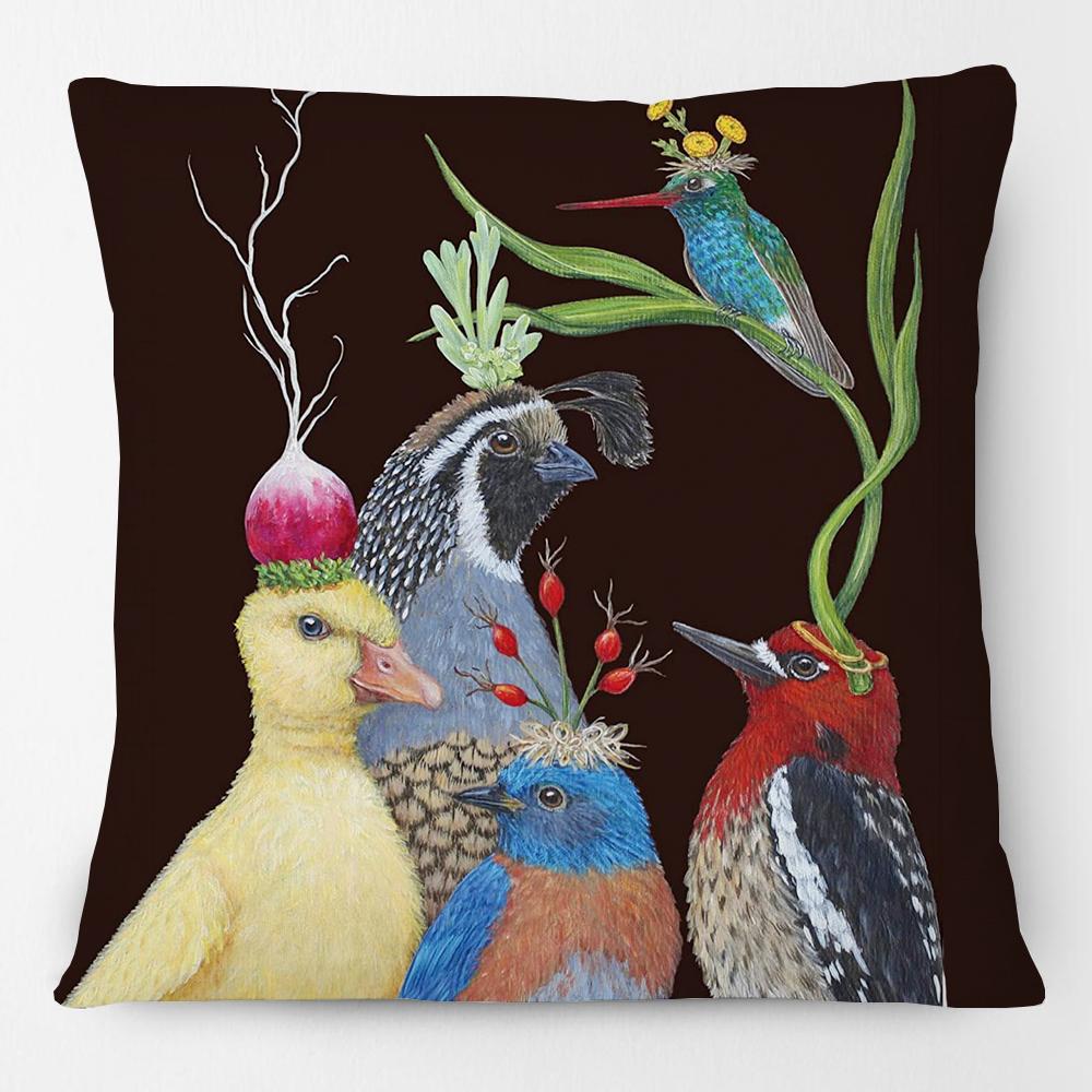 Oil Painting Rustic Farm Animals Flowers Cushion Covers Duck Hen Bird Toucan Squirrel Print Pillow Case 40x40cm