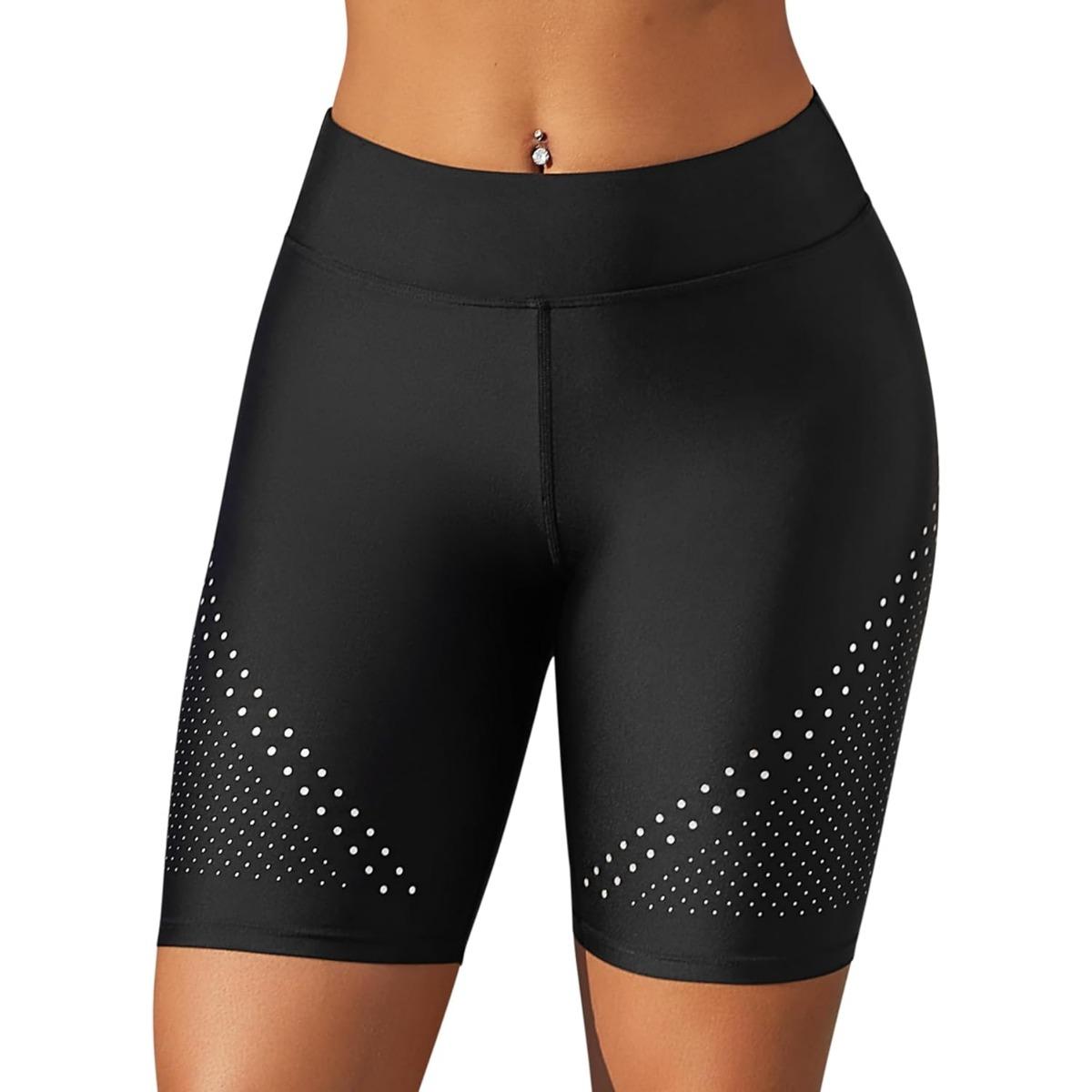 

Женские шорты для плавания Charmleaks с высокой талией и принтом в горошек, быстросохнущие шорты с защитой UPF50+ и подкладкой S чёрный/белый