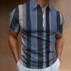 Independent Station Men'S Polo Shirt 3D Digital Printing Half Zipper Vertical Striped Short Sleeve Lapel Top