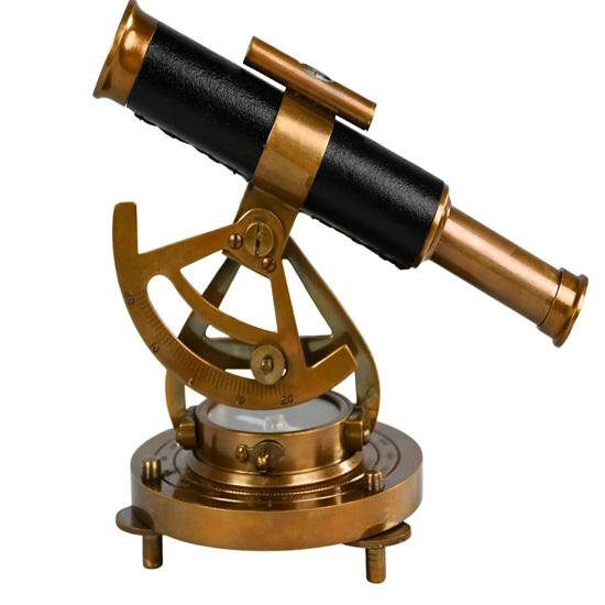 

Brass Alidade Telescope with Compass Base Nautical Spyglass Decor with Black Leather Wrap Steampunk Desk Gift for Collector Office Decor