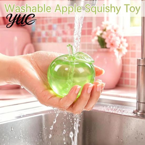 Hand Exerciser Squeezer Apple Squishy Stress Relief Ball, Transparent Fidget Toy, Squeeze Sensory Toy Soft Tpr Pinch for Adults Kids, Cute Fruit