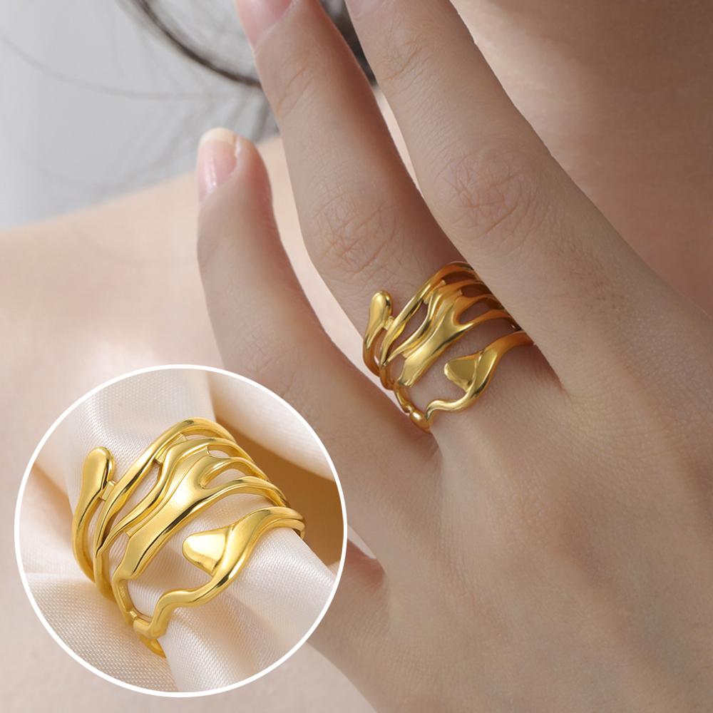 My Shape Exaggerated Geometry Rings for Women Stainless Steel Rings Girls Pinky Finger Ring Gold Color Jewelry Adjustable Size