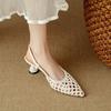 French Pointed Toe Hollow Breathable Sandals Elegant Sandals for Women Buckle Straps Cover Toe Slingback Shoes Summer