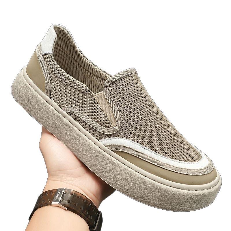Summer Casual Shoes Breathable Canvas Shoes Thin Mesh Men's Board Shoes Black One-pedal Sneakers Lazy Shoes
