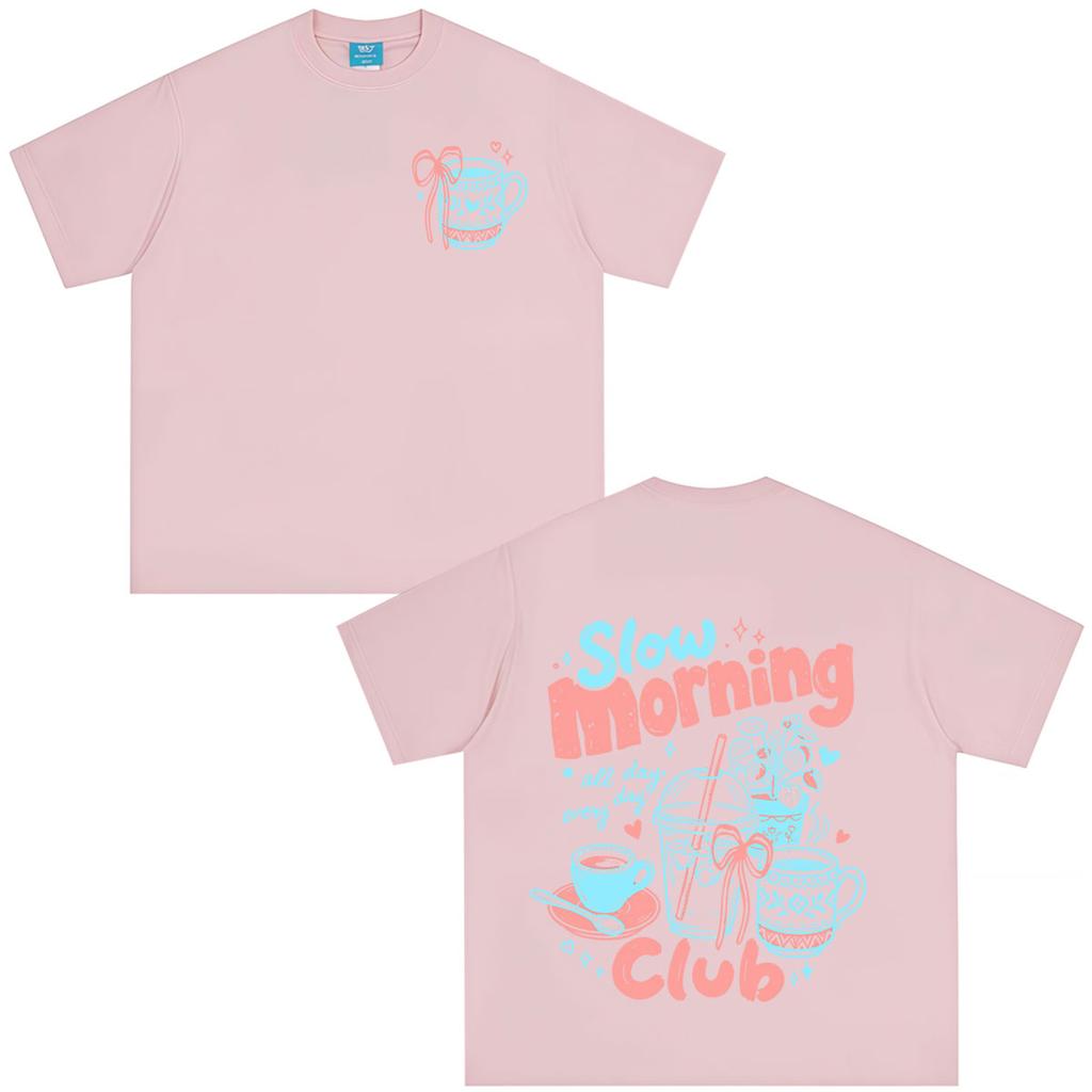 Slow Mornings Graphic Tshirts Trendy Coffee Club Tshirt Unisex Unisex Fashion Vintage Tshirts Summer Loose Casual Cotton Tshirts