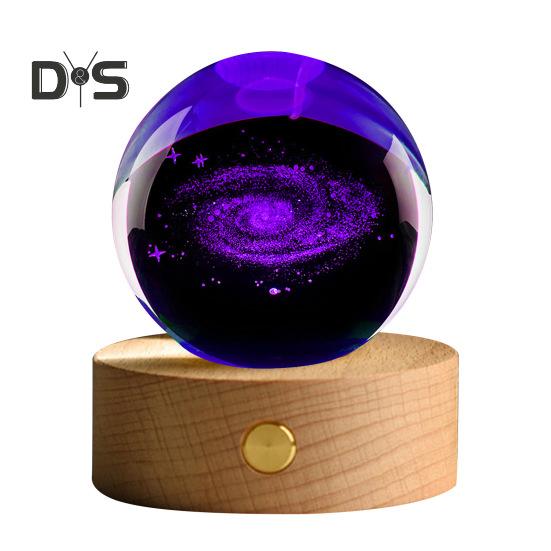 Faux Crystal Ball Light Calming Cosmic Night Light Clear Lighted Stellar Spheres with Wooden Base for Bedside Table Desk